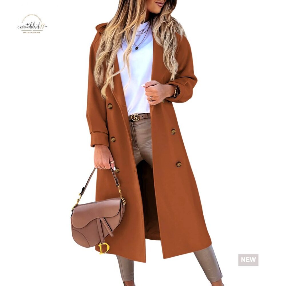 Elegant Wool Blend Pea Coat Double Breasted Notched Lapel Classic Winter Chic